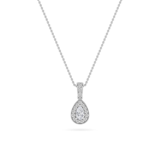 1.3CTW Pear Shaped Lab Grown Diamond (F/VS) Halo Pendant in 14K Gold
