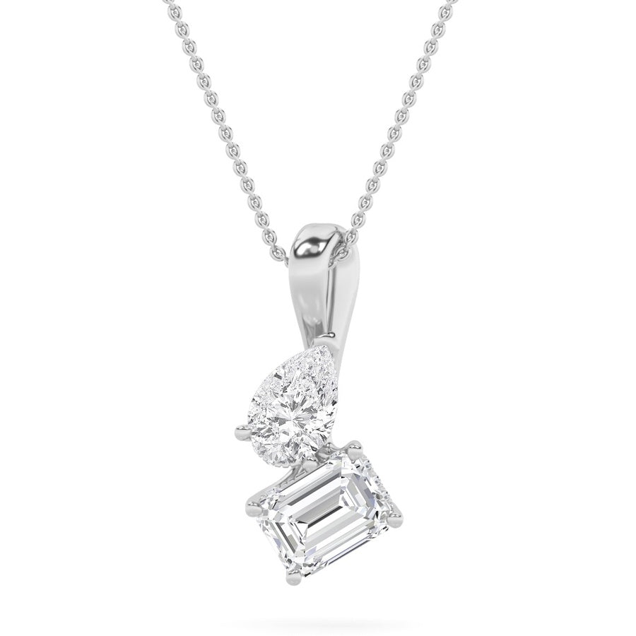 3CTW Emerald Shaped Lab Grown Diamond (F/VS) Toi et Moi Pendant in 14K Gold