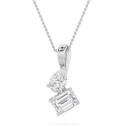 3CTW Emerald Shaped Lab Grown Diamond (F/VS) Toi et Moi Pendant in 14K Gold