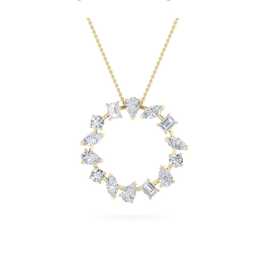 3CTW Emerald Shaped Lab Grown Diamond (F/VS) Fancy Circle Pendant in 14K Gold
