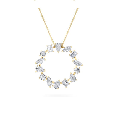 3CTW Emerald Shaped Lab Grown Diamond (F/VS) Fancy Circle Pendant in 14K Gold