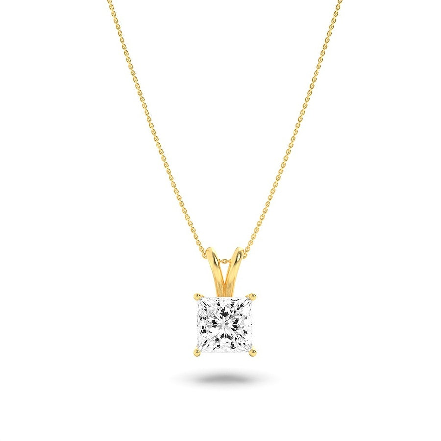 1CTW Princess Shaped Lab Grown Diamond (F/VS) Split Bale Solitaire Pendant in 14K Gold