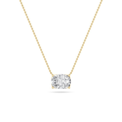 3CTW Elongated Cushion Shaped Lab Grown Diamond (F/VS) East West Solitaire Necklace in 14K Gold