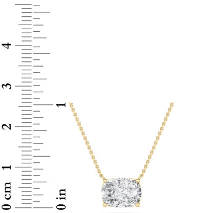 3CTW Elongated Cushion Shaped Lab Grown Diamond (F/VS) East West Solitaire Necklace in 14K Gold