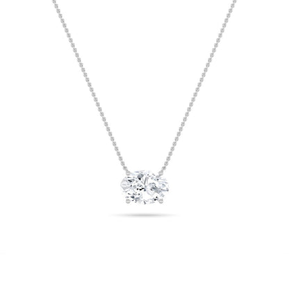 1CTW Oval Shaped Lab Grown Diamond (F/VS) East West Solitaire Necklace in 14K Gold