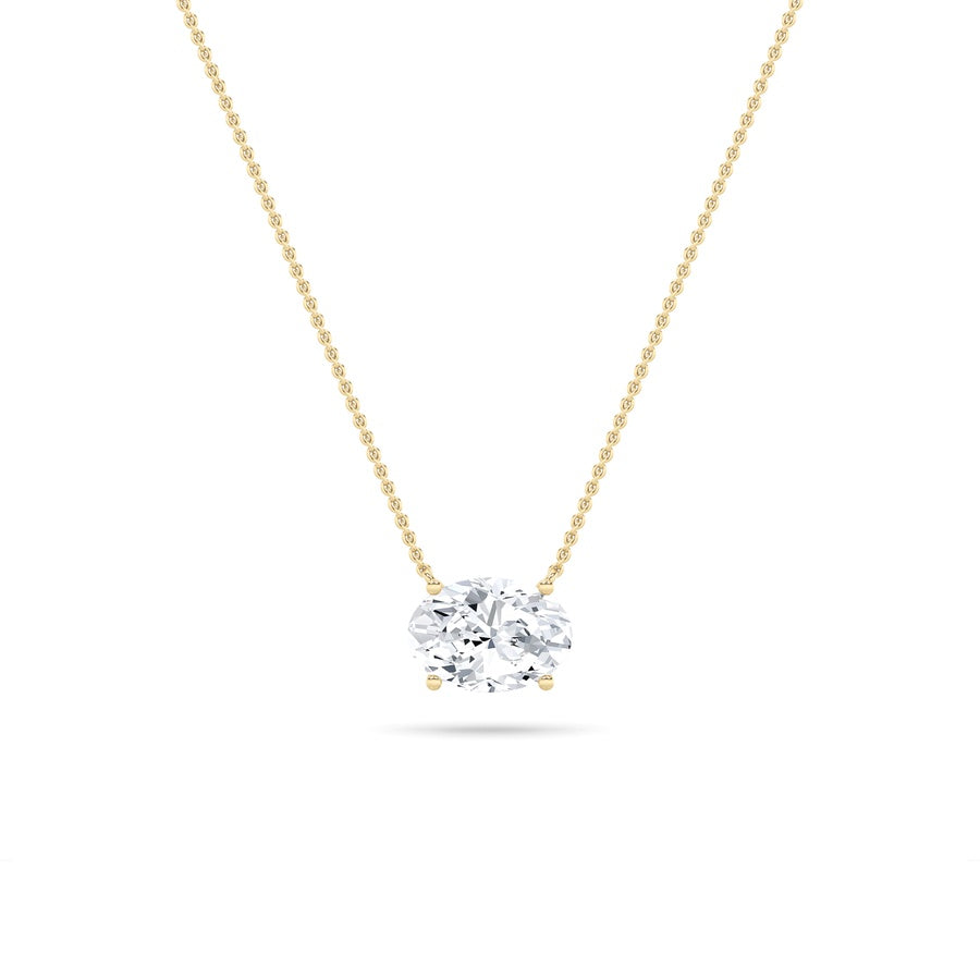 2CTW Oval Shaped Lab Grown Diamond (F/VS) East West Solitaire Necklace in 14K Gold