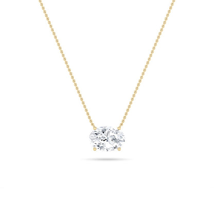 3CTW Oval Shaped Lab Grown Diamond (F/VS) East West Solitaire Necklace in 14K Gold