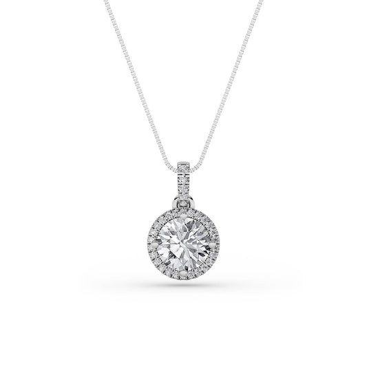 3CTW Round Shaped Lab Grown Diamond (F/VS) Halo Pendant in 14K Gold