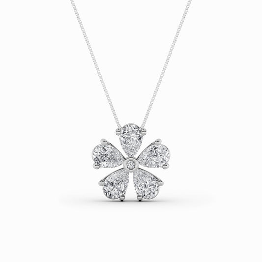 1.5CTW Pear Shaped Lab Grown Diamond (F/VS) Floral Pendant in 14K Gold