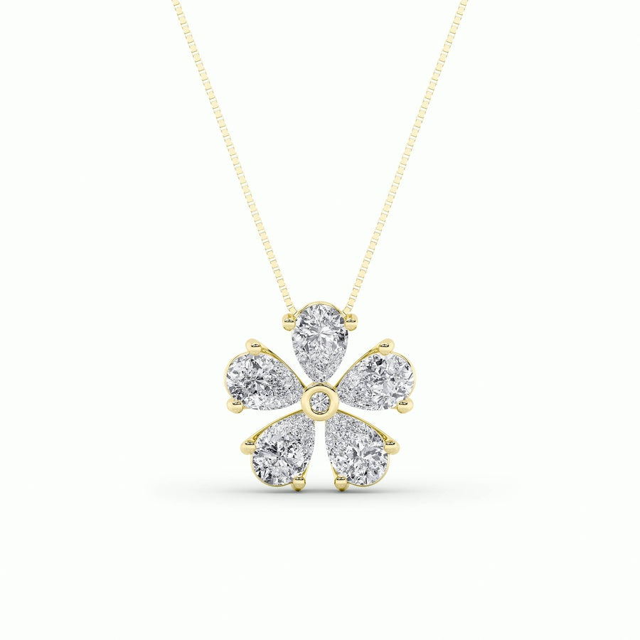 1.5CTW Pear Shaped Lab Grown Diamond (F/VS) Floral Pendant in 14K Gold