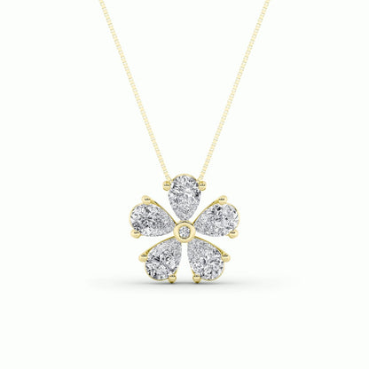 1.5CTW Pear Shaped Lab Grown Diamond (F/VS) Floral Pendant in 14K Gold