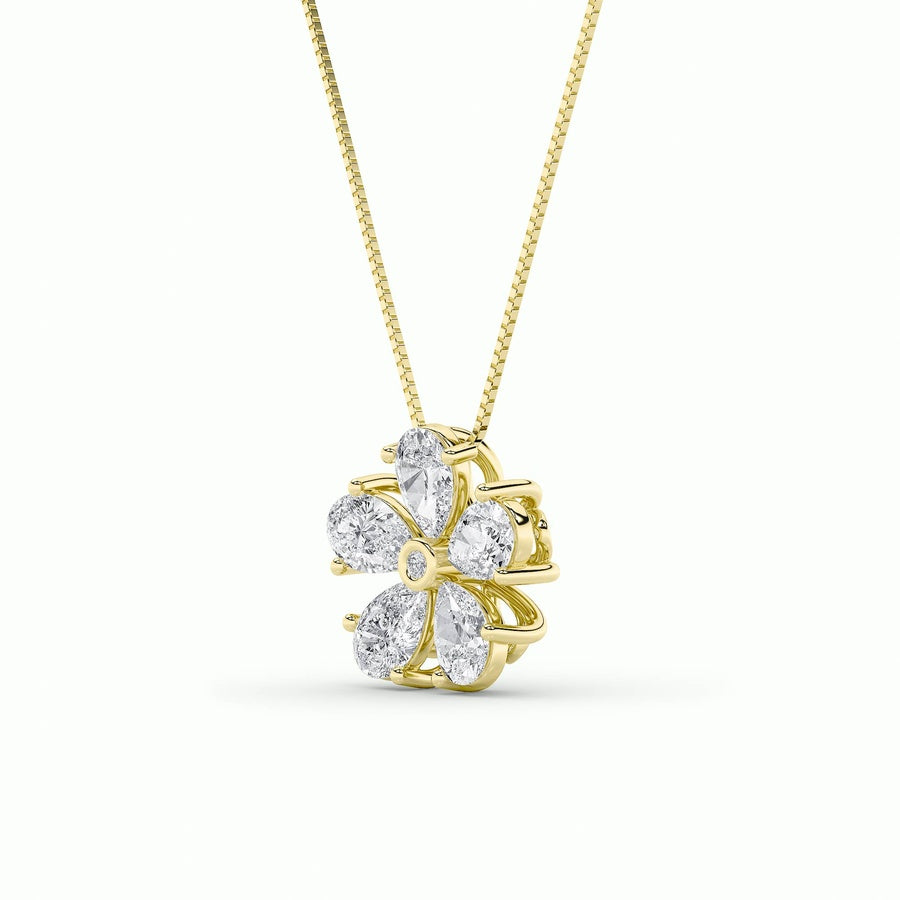 1.5CTW Pear Shaped Lab Grown Diamond (F/VS) Floral Pendant in 14K Gold