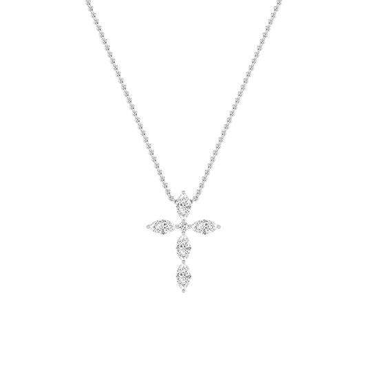 2CTW Marquise Shaped Lab Grown Diamond (F/VS) Cross Pendant in 14K Gold