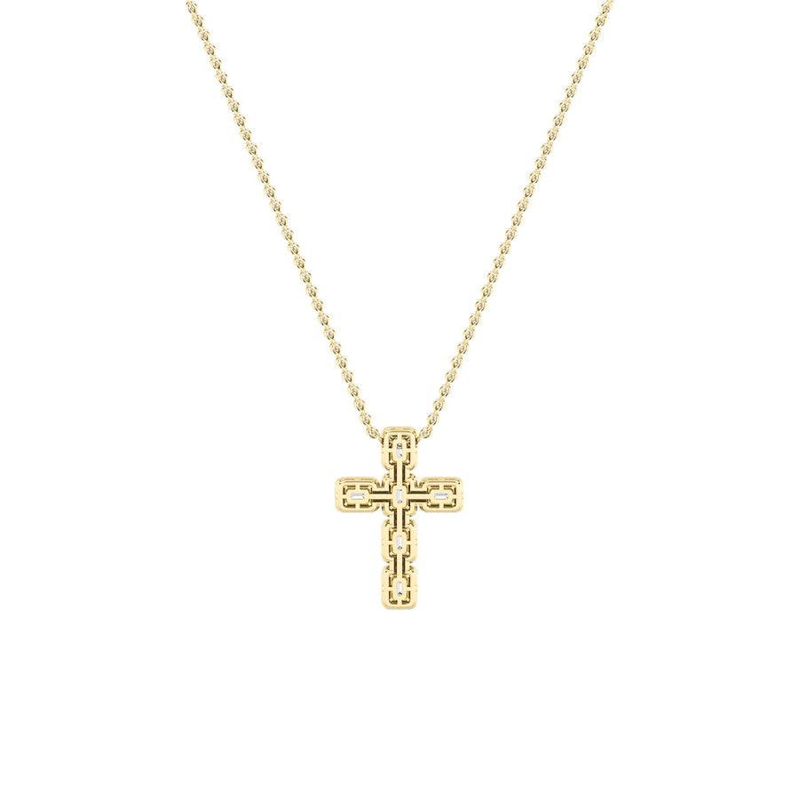 3CTW Emerald Shaped Lab Grown Diamond (F/VS) Cross Pendant in 14K Gold