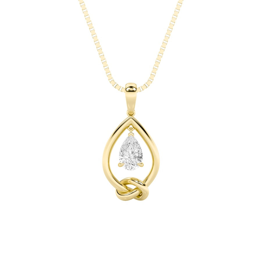 1CTW Pear Shaped Lab Grown Diamond (F/VS) Solitaire Knot Pendant in 14K Gold