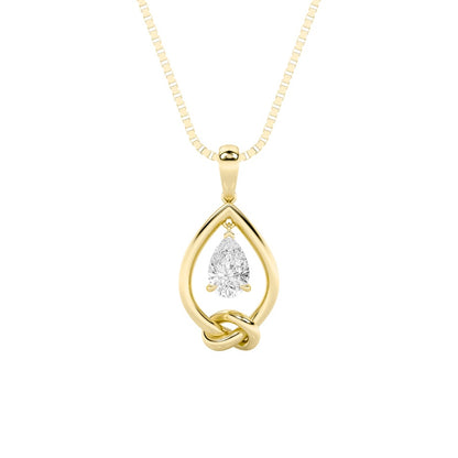 1CTW Pear Shaped Lab Grown Diamond (F/VS) Solitaire Knot Pendant in 14K Gold