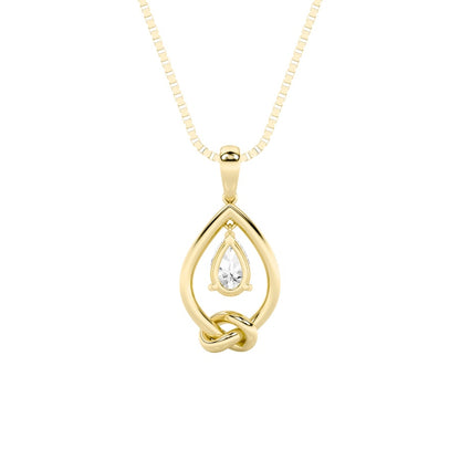 1CTW Pear Shaped Lab Grown Diamond (F/VS) Solitaire Knot Pendant in 14K Gold