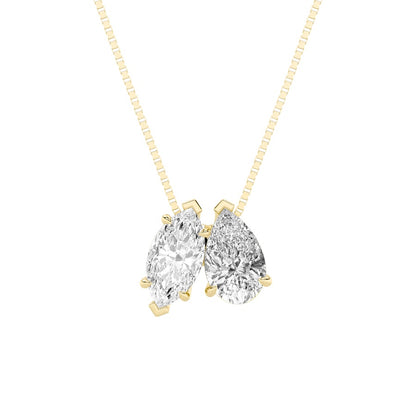2.5CTW Pear Shaped Fancy Yellow & White Lab Grown Diamond (F/VS) Two Stone Fancy Pendant in 14K Gold