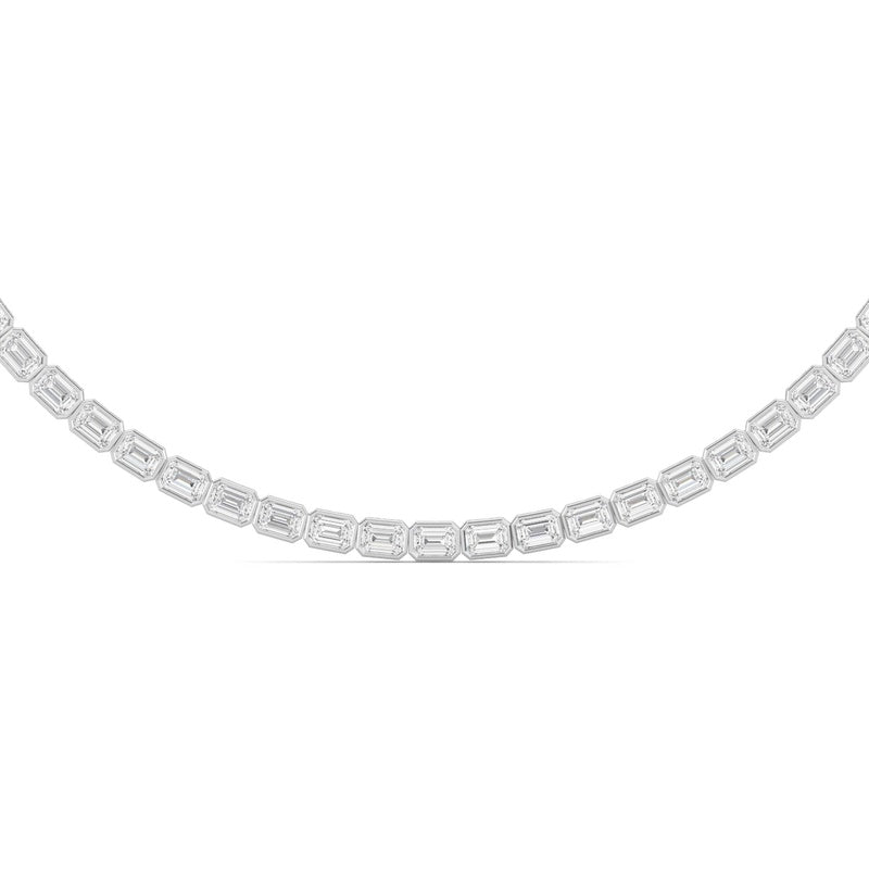 30CTW Emerald Shaped Lab Grown Diamond (F/VS ) Bezel Set Necklace in 14K Gold