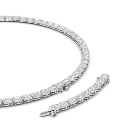 30CTW Emerald Shaped Lab Grown Diamond (F/VS ) Bezel Set Necklace in 14K Gold