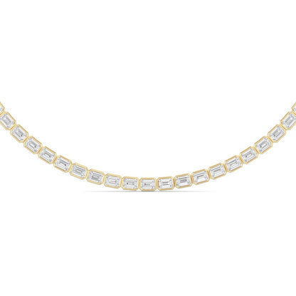 30CTW Emerald Shaped Lab Grown Diamond (F/VS ) Bezel Set Necklace in 14K Gold