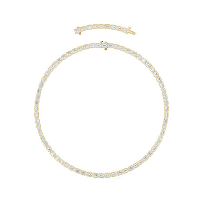 30CTW Emerald Shaped Lab Grown Diamond (F/VS ) Bezel Set Necklace in 14K Gold