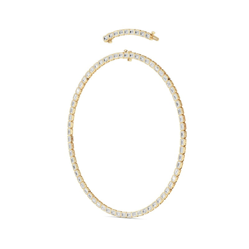 30CTW Emerald Shaped Lab Grown Diamond (F/VS ) Bezel Set Necklace in 14K Gold