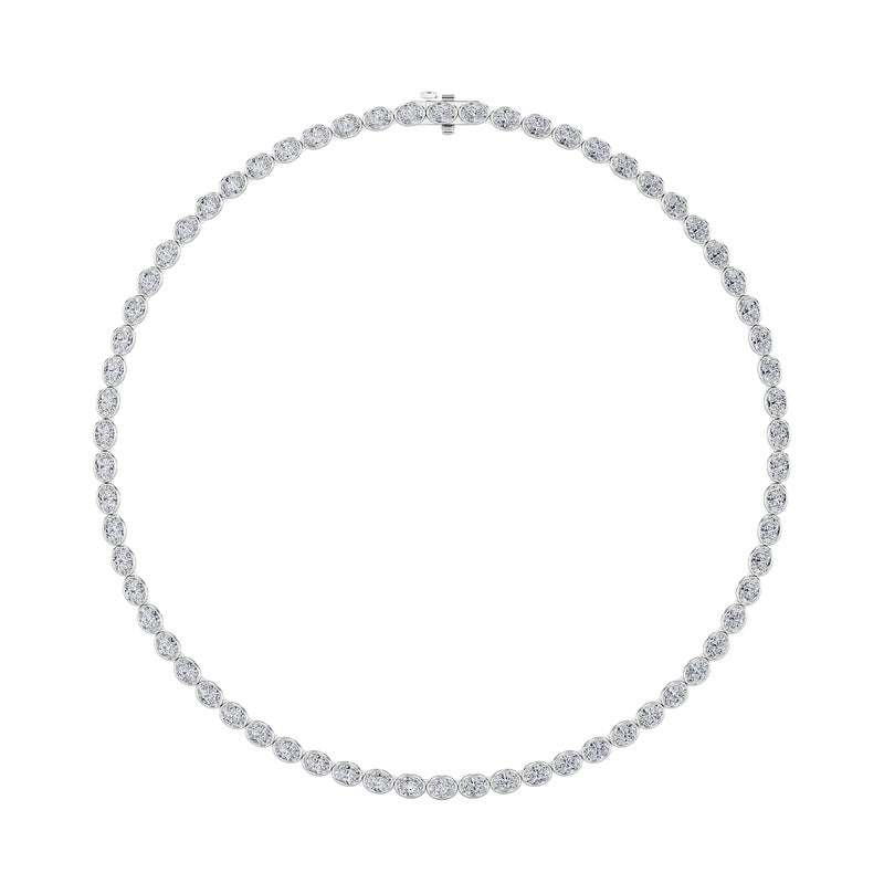 22.25CTW Oval Shaped Lab Grown Diamond (F/VS) East West Bezel Set Necklace in 14K Gold