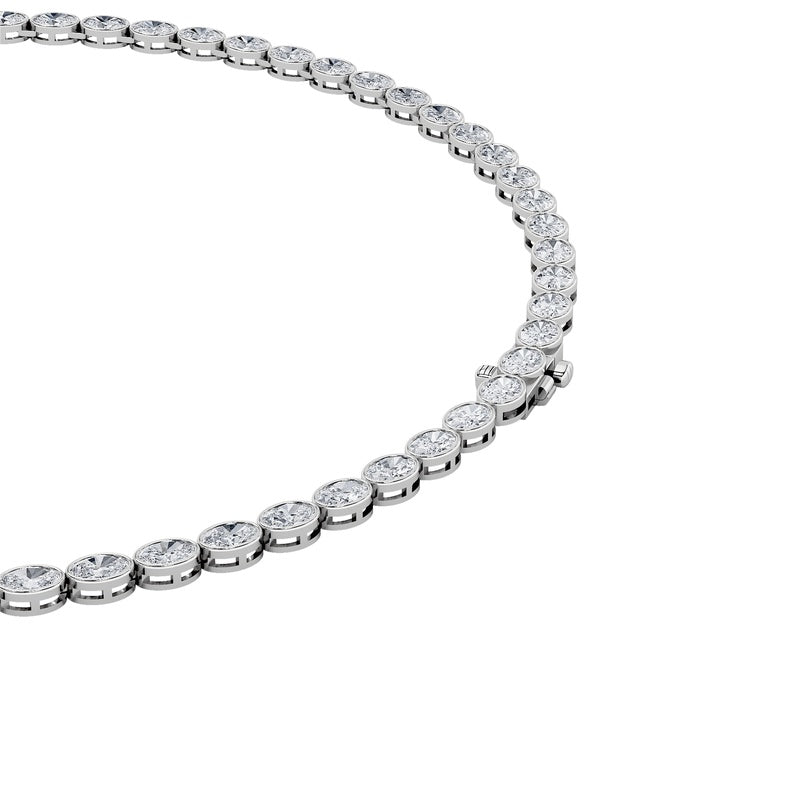 22.25CTW Oval Shaped Lab Grown Diamond (F/VS) East West Bezel Set Necklace in 14K Gold
