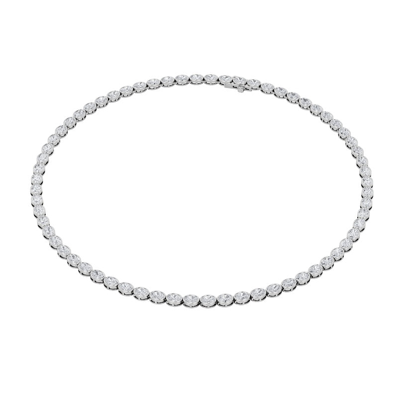 22.25CTW Oval Shaped Lab Grown Diamond (F/VS) East West Bezel Set Necklace in 14K Gold