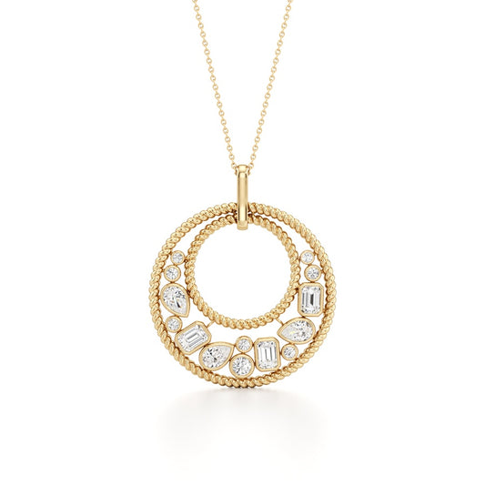 2CTW Emerald Shaped Lab Grown Diamond (F/VS) Bezel set Bubble Pendant in 14K Gold