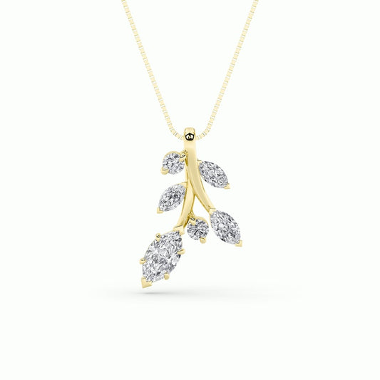 1.5CTW Marquise Shaped Lab Grown Diamond (F/VS) Leaf Motif Fashion Pendant in 14K Gold
