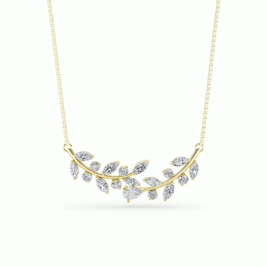 2.5CTW Pear Shaped Lab Grown Diamond (F/VS) Leaf Motif Fashion Necklace in 14K Gold