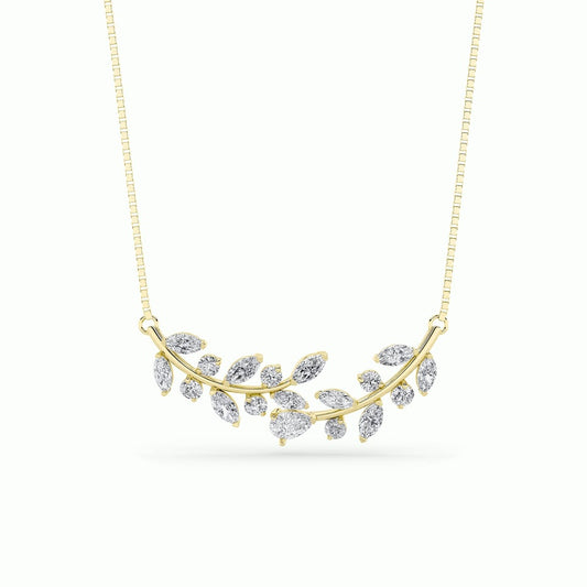 2.5CTW Pear Shaped Lab Grown Diamond (F/VS) Leaf Motif Fashion Necklace in 14K Gold