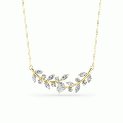 2.5CTW Pear Shaped Lab Grown Diamond (F/VS) Leaf Motif Fashion Necklace in 14K Gold