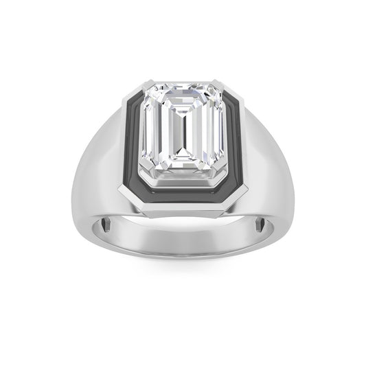 3CTW Emerald Shaped Lab Grown Diamond (F/VS) Mens Ring in 14K Gold