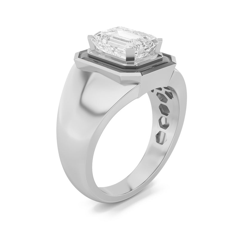 3CTW Emerald Shaped Lab Grown Diamond (F/VS) Mens Ring in 14K Gold