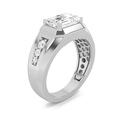 3.5CTW Emerald Shaped Lab Grown Diamond (F/VS) Mens Ring in 14K Gold