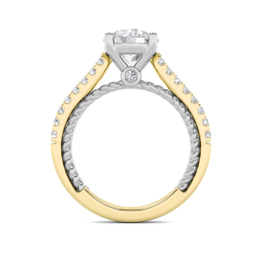 2CTW Round Shaped Lab Grown Diamond (F/VS) Two Tone Accented Rope Design Engagement Ring in 14K Gold
