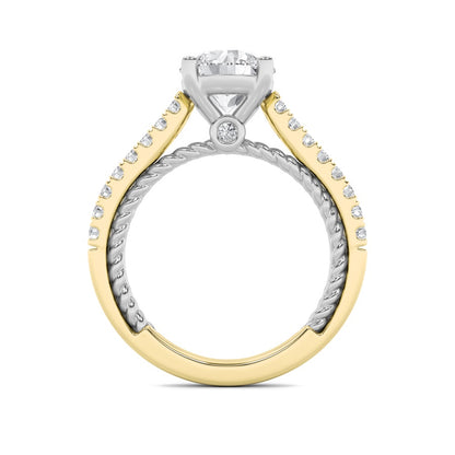 2CTW Round Shaped Lab Grown Diamond (F/VS) Two Tone Accented Rope Design Engagement Ring in 14K Gold