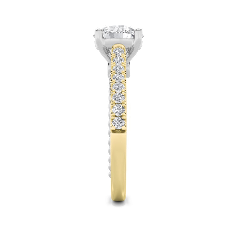 2CTW Round Shaped Lab Grown Diamond (F/VS) Two Tone Accented Rope Design Engagement Ring in 14K Gold