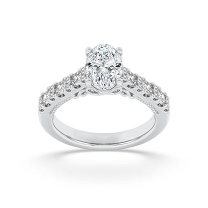 2CTW Oval Shaped Lab Grown Diamond (F/VS) Accented Milgrain Engagement Ring in 14K Gold