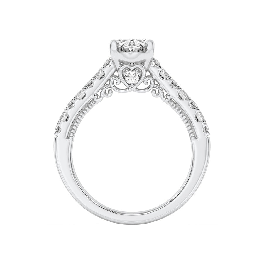 2CTW Oval Shaped Lab Grown Diamond (F/VS) Accented Milgrain Engagement Ring in 14K Gold