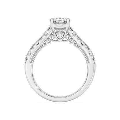 2CTW Oval Shaped Lab Grown Diamond (F/VS) Accented Milgrain Engagement Ring in 14K Gold