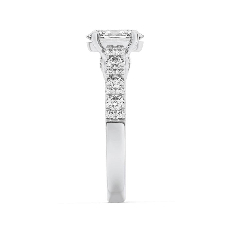 2CTW Oval Shaped Lab Grown Diamond (F/VS) Accented Milgrain Engagement Ring in 14K Gold