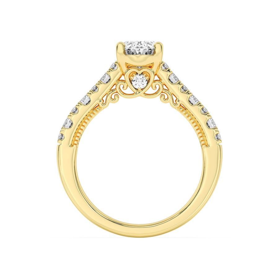 2CTW Oval Shaped Lab Grown Diamond (F/VS) Accented Milgrain Engagement Ring in 14K Gold