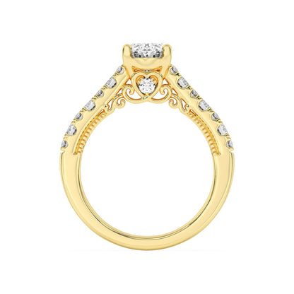 2CTW Oval Shaped Lab Grown Diamond (F/VS) Accented Milgrain Engagement Ring in 14K Gold