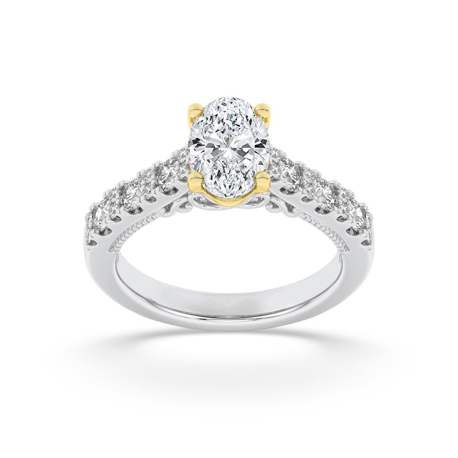 2CTW Oval Shaped Lab Grown Diamond (F/VS) Accented Milgrain Engagement Ring in 14K Gold