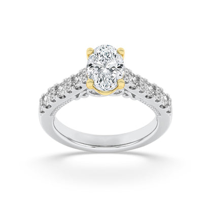 2CTW Oval Shaped Lab Grown Diamond (F/VS) Accented Milgrain Engagement Ring in 14K Gold