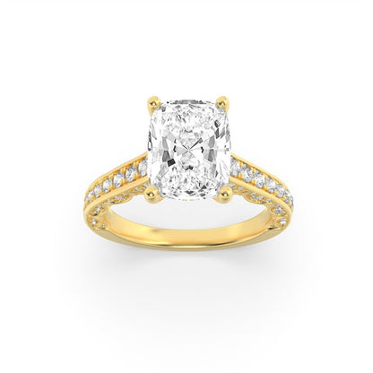 2.5CTW Elongated Cushion Shaped Lab Grown Diamond (G/VS) Accented Engagement Ring in 14K Gold